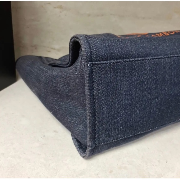 Authentic CHANEL Navy and Orange Logo Satchel - Picture 3 of 15